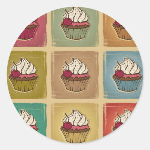 Adesivo Redondo Teste padrão do vintage feito dos cupcakes