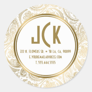 Adesivo Redondo Teste padrão floral branco & Dourado elegante de