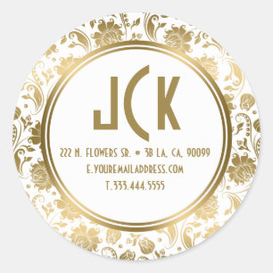 Adesivo Redondo Teste padrão floral branco & Dourado elegante dos