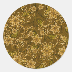 Adesivo Redondo Teste padrão floral do vintage dourado