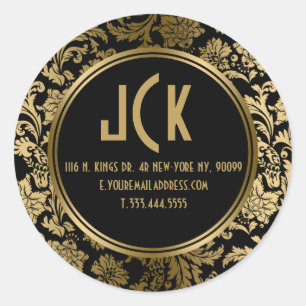 Adesivo Redondo Teste padrão floral preto & Dourado elegante dos