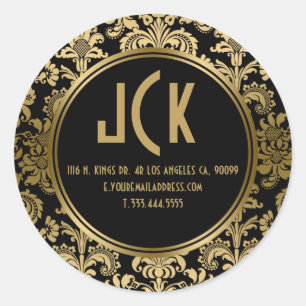 Adesivo Redondo Teste padrão floral preto & Dourado elegante dos