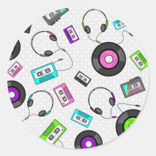 Adesivo Redondo Teste padrão retro da música