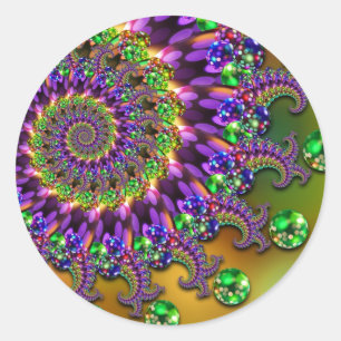 Adesivo Redondo Teste padrão roxo & verde do Fractal de Bokeh