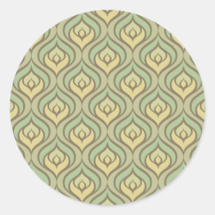 Adesivo Redondo Teste padrão verde e amarelo do vintage retro