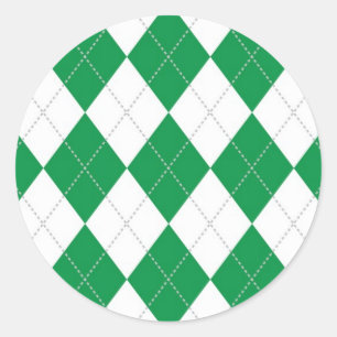 Adesivo Redondo Teste padrão verde e branco de Argyle