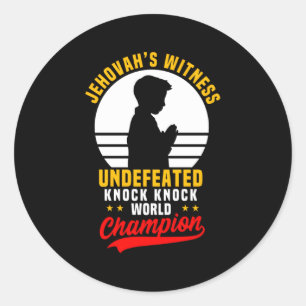 Adesivo Redondo Testemunha De Jeová Knock Knock Piada Campeão Mund