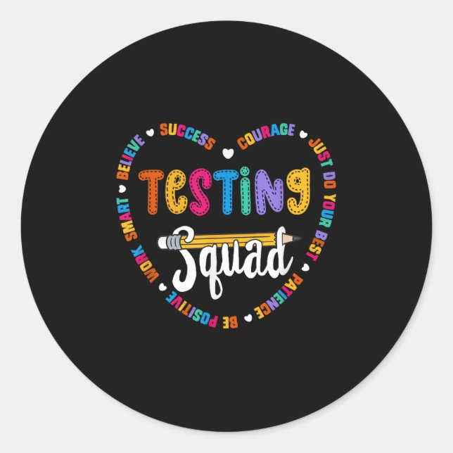 Adesivo Redondo Testing Squad Motivational Test Day Words Heart Te (Frente)