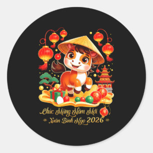 Adesivo Redondo Tet Binh Ngo 2026 Ano Novo Vietnamita Chuc Mung Na