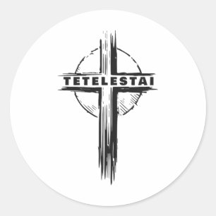 Adesivo Redondo Tetelestai – Cruz da Páscoa de Jesus Cristo Fé