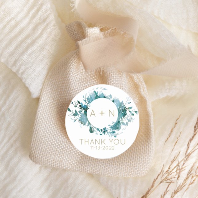 Adesivo Redondo Teto e ouro Agate Monograma de aquarela (Criador carregado)