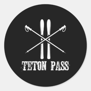 Adesivo Redondo Teton Pass Wyoming Ski Skiier Skiing alpino nórdic