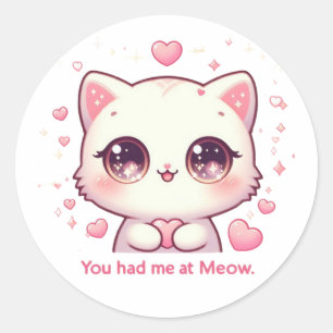 Adesivo Redondo Teve-me no Meow - Bonitinho Kawaii Cat Love Sticke