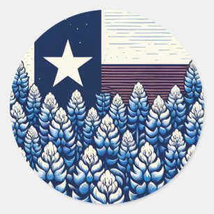 Adesivo Redondo Texas Bluebonnets State Flag Pride Texan