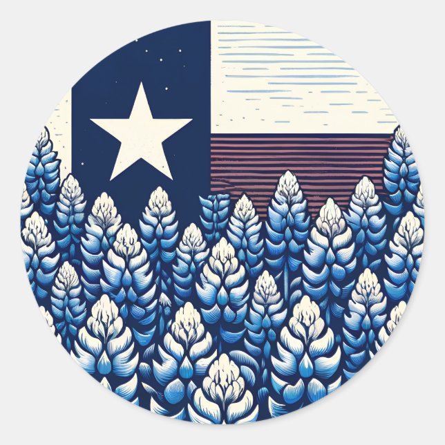 Adesivo Redondo Texas Bluebonnets State Flag Pride Texan (Frente)