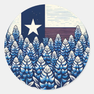 Adesivo Redondo Texas Bluebonnets State Flag Pride Texan