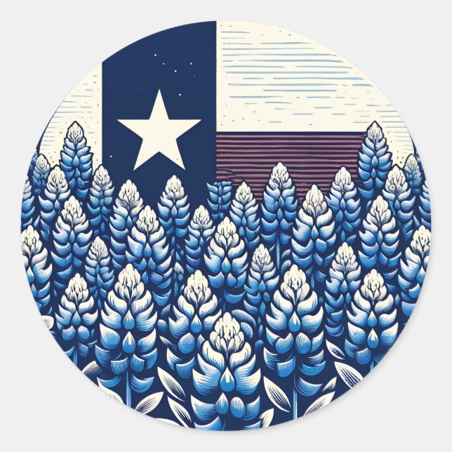 Adesivo Redondo Texas Bluebonnets State Flag Pride Texan (Frente)