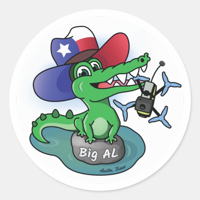 Adesivo Redondo Texas Gator pega drone Classic Round Sticker (Frente)