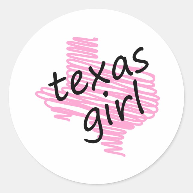 Adesivo Redondo Texas Girl com mapa do Texas rabiscado (Frente)