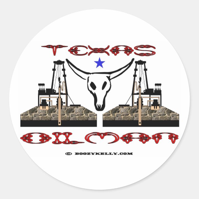 Adesivo Redondo Texas Oilman, Oil Field Sticker (Frente)