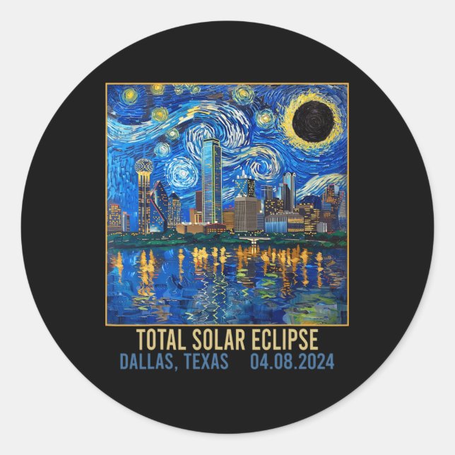 Adesivo Redondo Texas Skyline Artística Total Eclipse Solar 2024 (Frente)