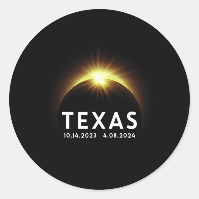 Adesivo Redondo Texas Solar Eclipse Annular 2023 Totalidade abril  (Frente)