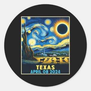 Adesivo Redondo Texas Total Solar Eclipse 2024 Starry Night