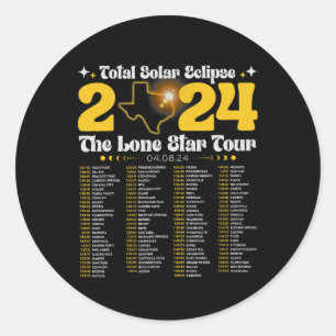 Adesivo Redondo Texas Total Solar Eclipse 2024 Tour Retro Rock Con