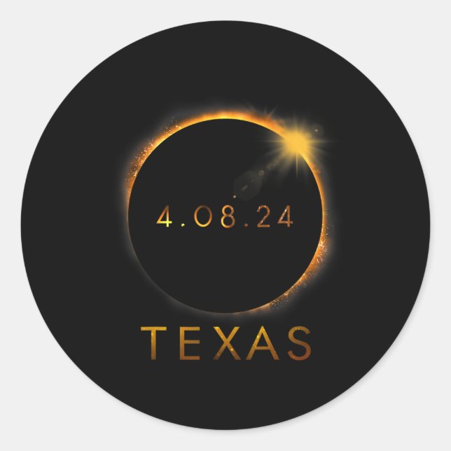 Adesivo Redondo Texas Total Solar Eclipse 8 de abril de 2024 Texas (Frente)