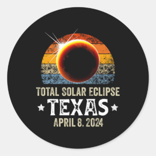 Adesivo Redondo Texas Total Solar Eclipse 8 de abril de 2024 Texas