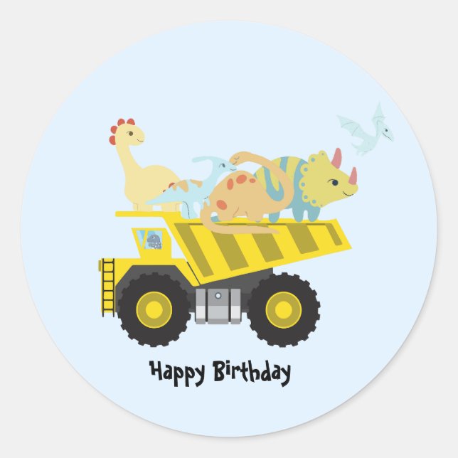 Adesivo Redondo Texto Azul De Dinossauro Divertido Para O Texto Do (Frente)