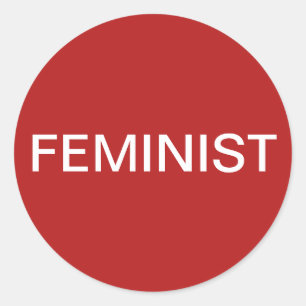 Adesivo Redondo Texto branco, feminista e negrito, sobre autocolan