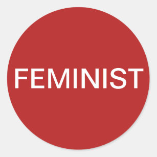 Adesivo Redondo Texto branco feminista, em negrito, em autocolante