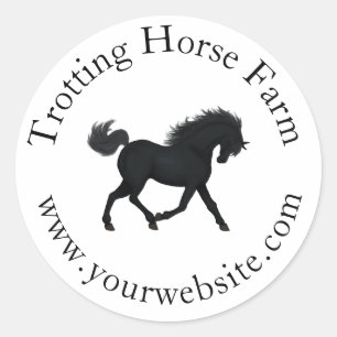 Adesivo Redondo Texto Circular Trotando Cavalo Negro Equestre