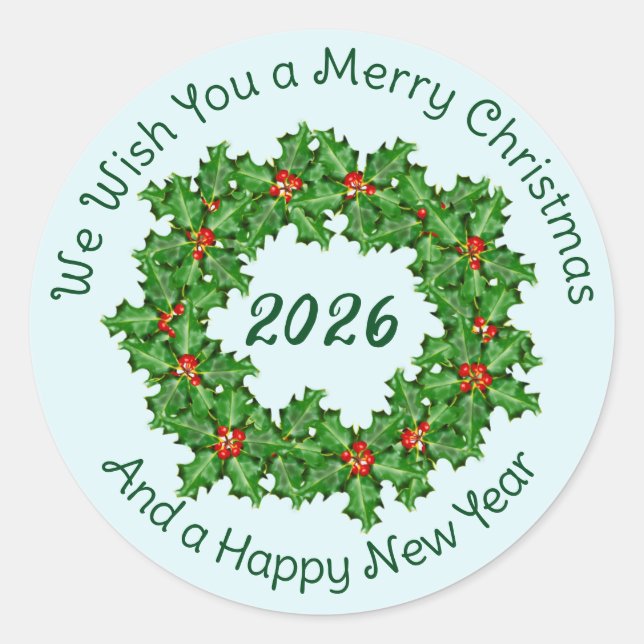 Adesivo Redondo Texto Curvado Envelope de Natal Branco Selo (Frente)