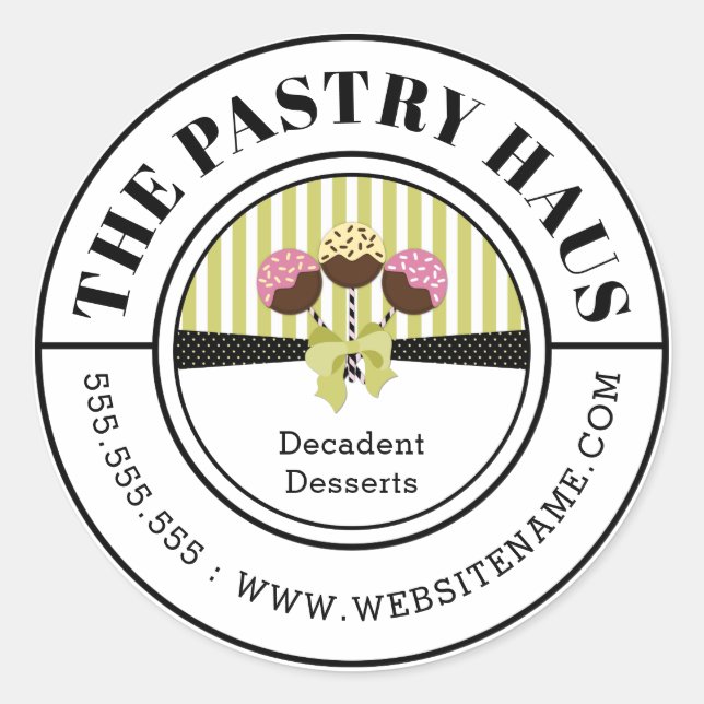 Adesivo Redondo Texto Curvo de Pop de Bolo Elegante (Frente)