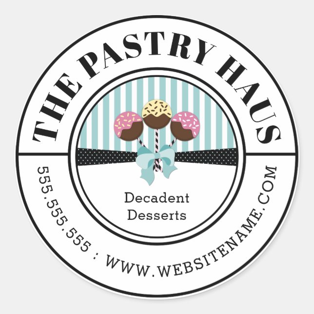 Adesivo Redondo Texto Curvo de Pop de Bolo Elegante (Frente)