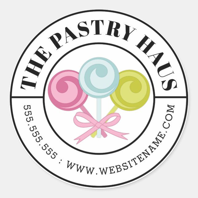 Adesivo Redondo Texto Curvo de Pop de Bolo Estilizados Modernos (Frente)