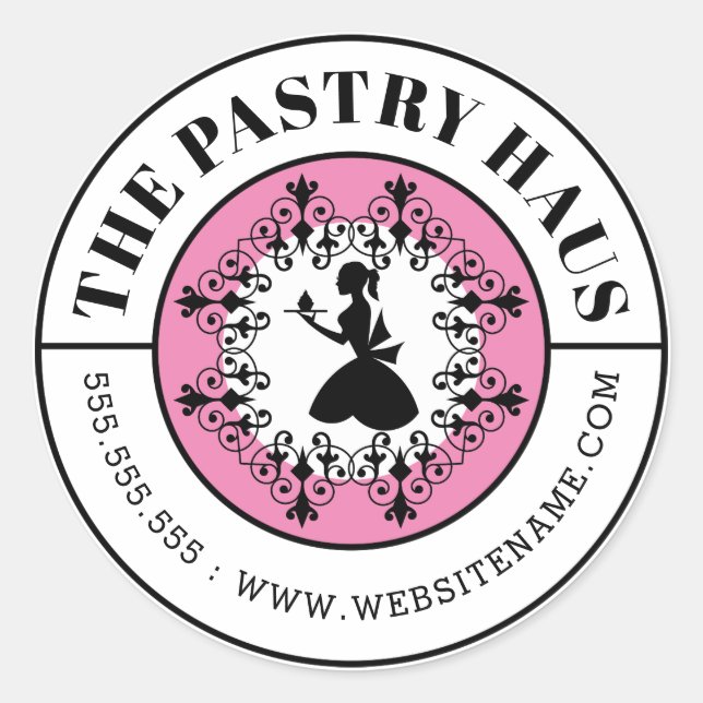 Adesivo Redondo Texto Curvo de Silhueta Baker Elegante (Frente)