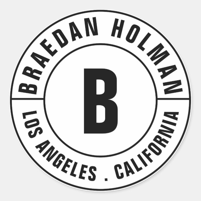 Adesivo Redondo Texto Curvo do Monograma Moderno (Frente)