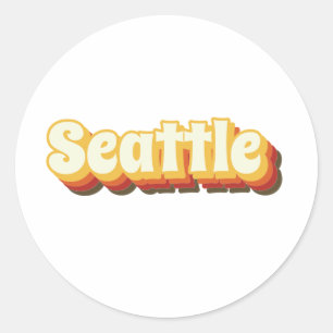 Adesivo Redondo Texto da Vintagem do Retro Seattle