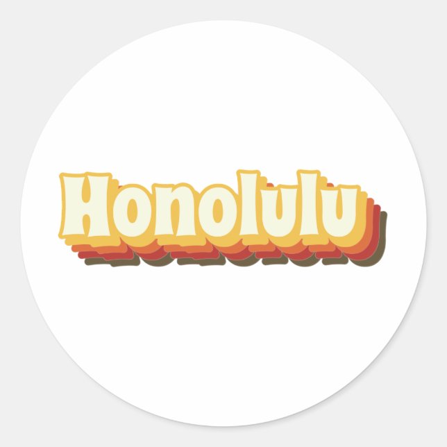 Adesivo Redondo Texto da Vintagem Retro Honolulu (Frente)