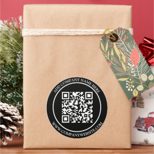 Adesivo Redondo Texto de código QR personalizado branco preto