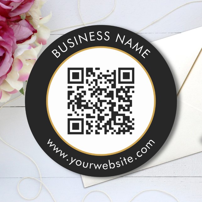 Adesivo Redondo Texto de código QR personalizado branco preto (Criador carregado)