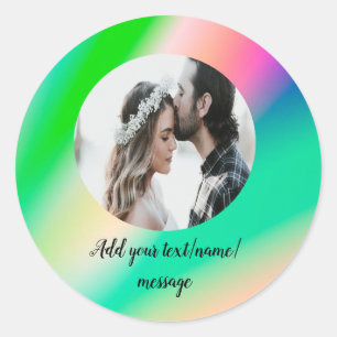 Adesivo Redondo texto de colagem de fotos com círculo mínimo sim