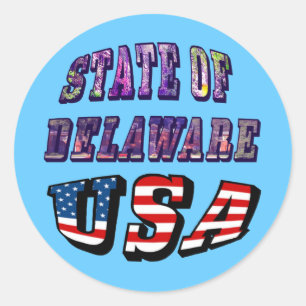 Adesivo Redondo Texto de Foto e Sinalizador do Estado de Delaware
