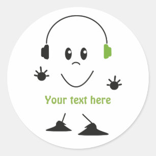 Adesivo Redondo Texto de Música Personalizado Personagem de Fones