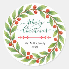 Adesivo Redondo Texto de Natal em Watercolor com Texto Personaliza