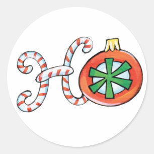 Adesivo Redondo Texto de Natal Fofo, Ho em Ornamentos de Bengalas