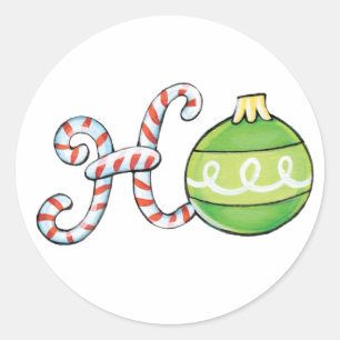 Adesivo Redondo Texto de Natal Fofo, Ho em Ornamentos de Bengalas